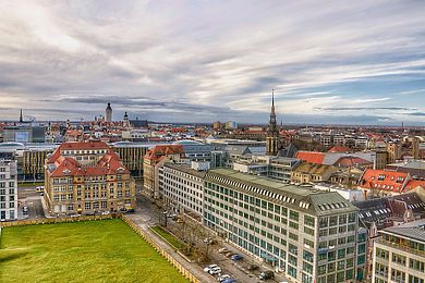 Luftaufnahme: Blick über Leipzig