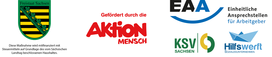 Logobanner Freistaat Sachsen, Aktion Mensch, EAA, KSV Sachsen, Hilfswerft