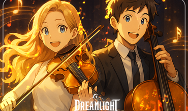 Mangapaar Mädchen mit Geige und Junge mit Cello