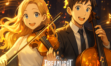 Zwei Mangafiguren - Mädchen mit Violine und Junge mit Cello